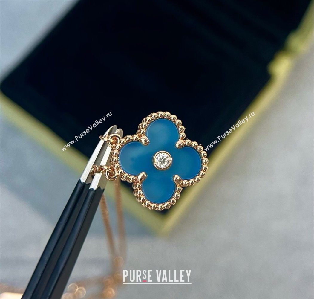 Van Cleef Arpels Alhambra Pendant Necklace with Crystals Charm Agate Blue 2025 0726 (YF-250726073)