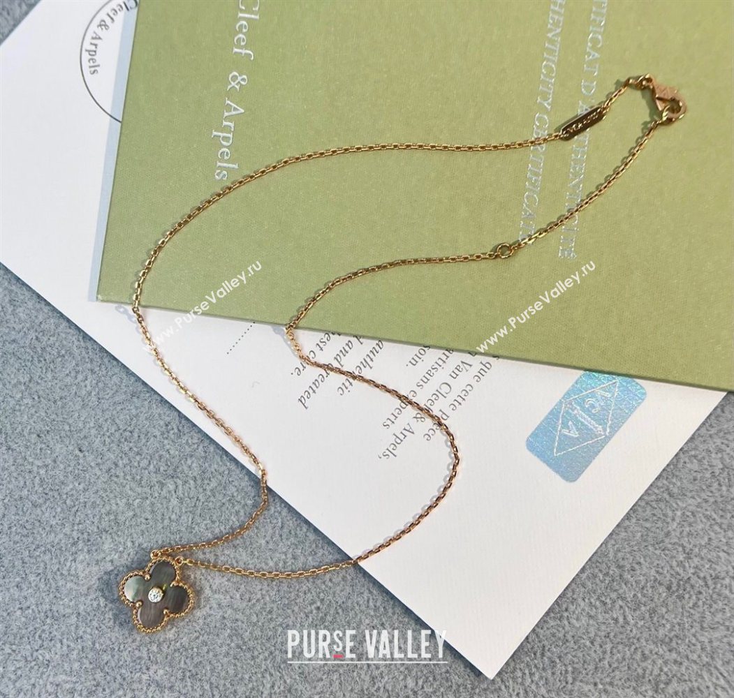 Van Cleef Arpels Alhambra Pendant Necklace with Crystals Charm Fritillary Grey 2025 0726 (YF-250726075)