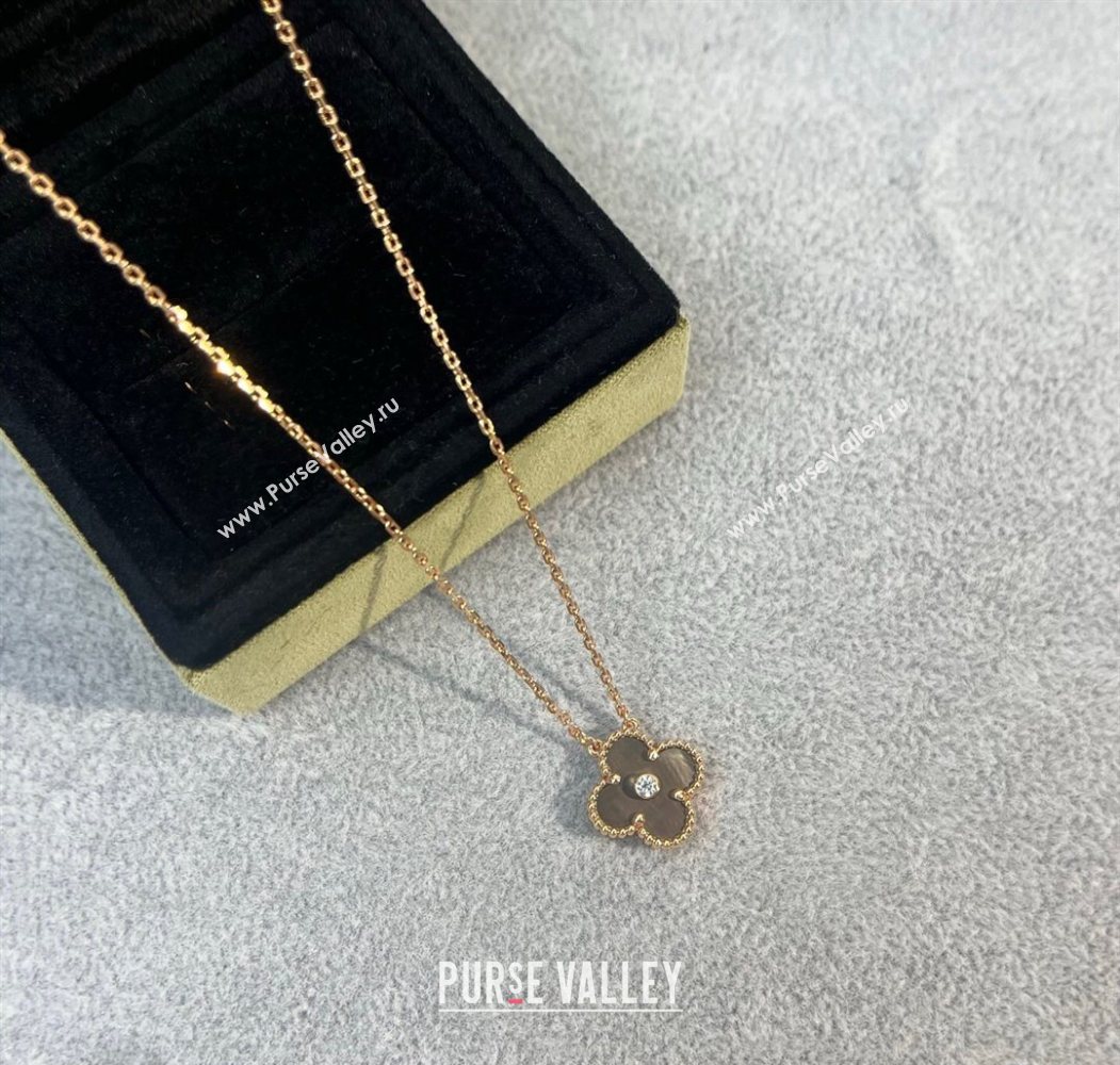 Van Cleef Arpels Alhambra Pendant Necklace with Crystals Charm Fritillary Grey 2025 0726 (YF-250726075)