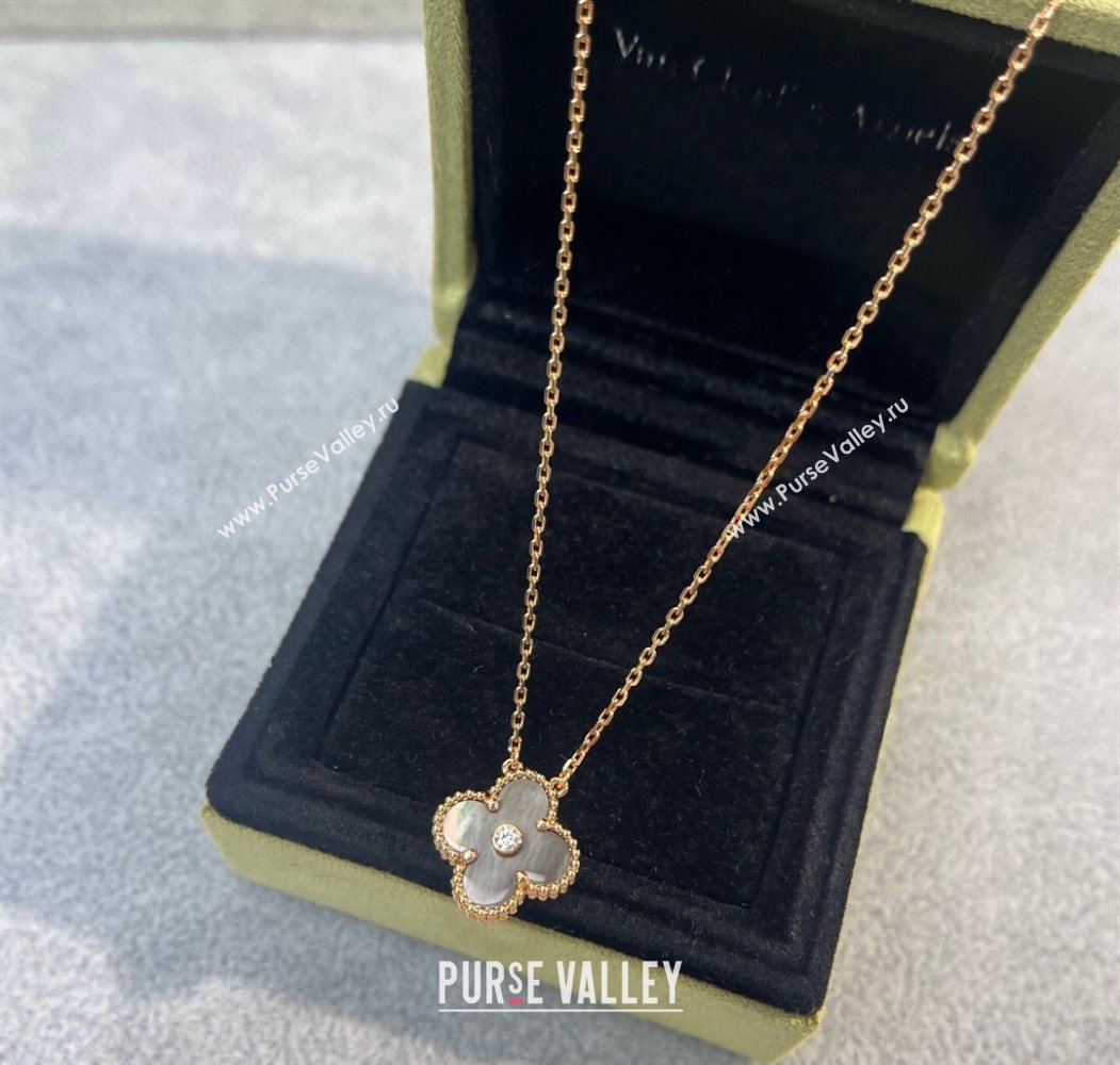 Van Cleef Arpels Alhambra Pendant Necklace with Crystals Charm Fritillary Grey 2025 0726 (YF-250726075)