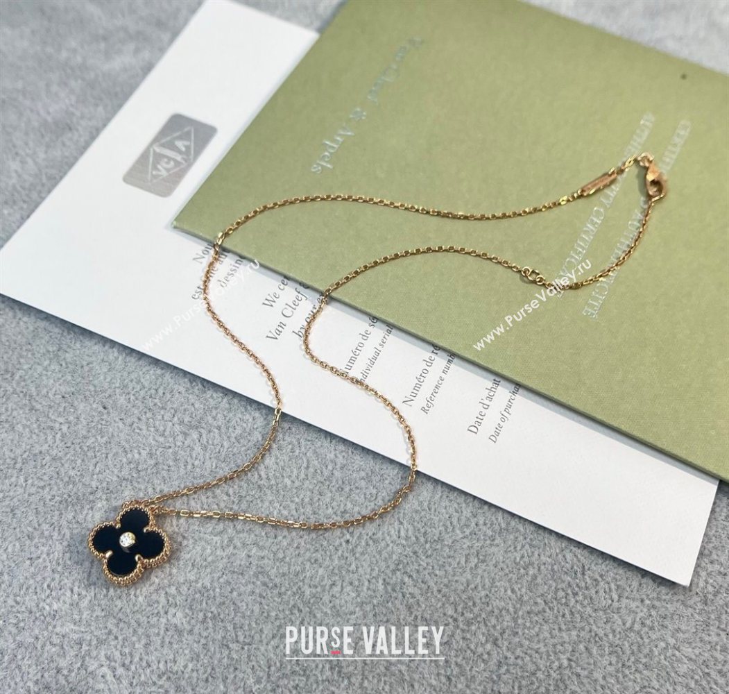 Van Cleef Arpels Alhambra Pendant Necklace with Crystals Charm Agate Black 2025 0726 (YF-250726077)