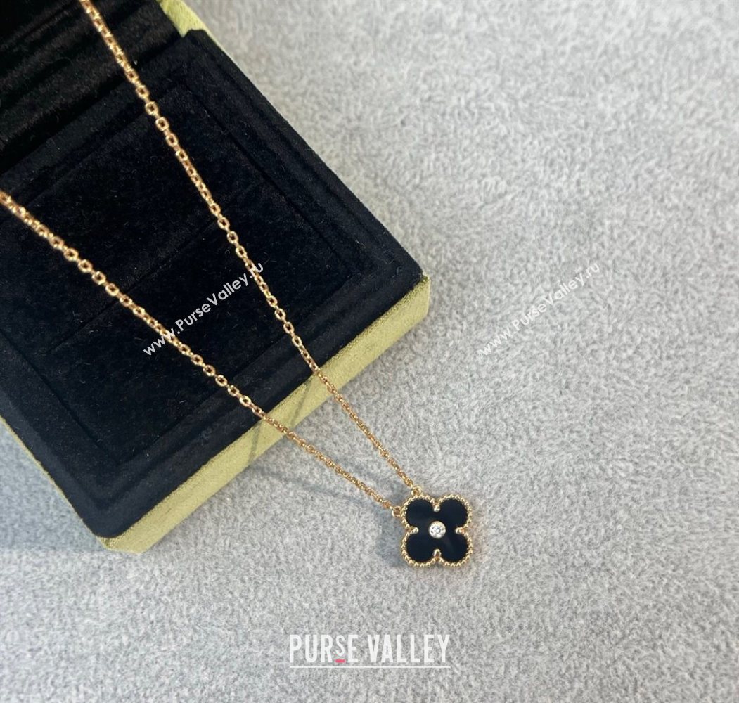 Van Cleef Arpels Alhambra Pendant Necklace with Crystals Charm Agate Black 2025 0726 (YF-250726077)