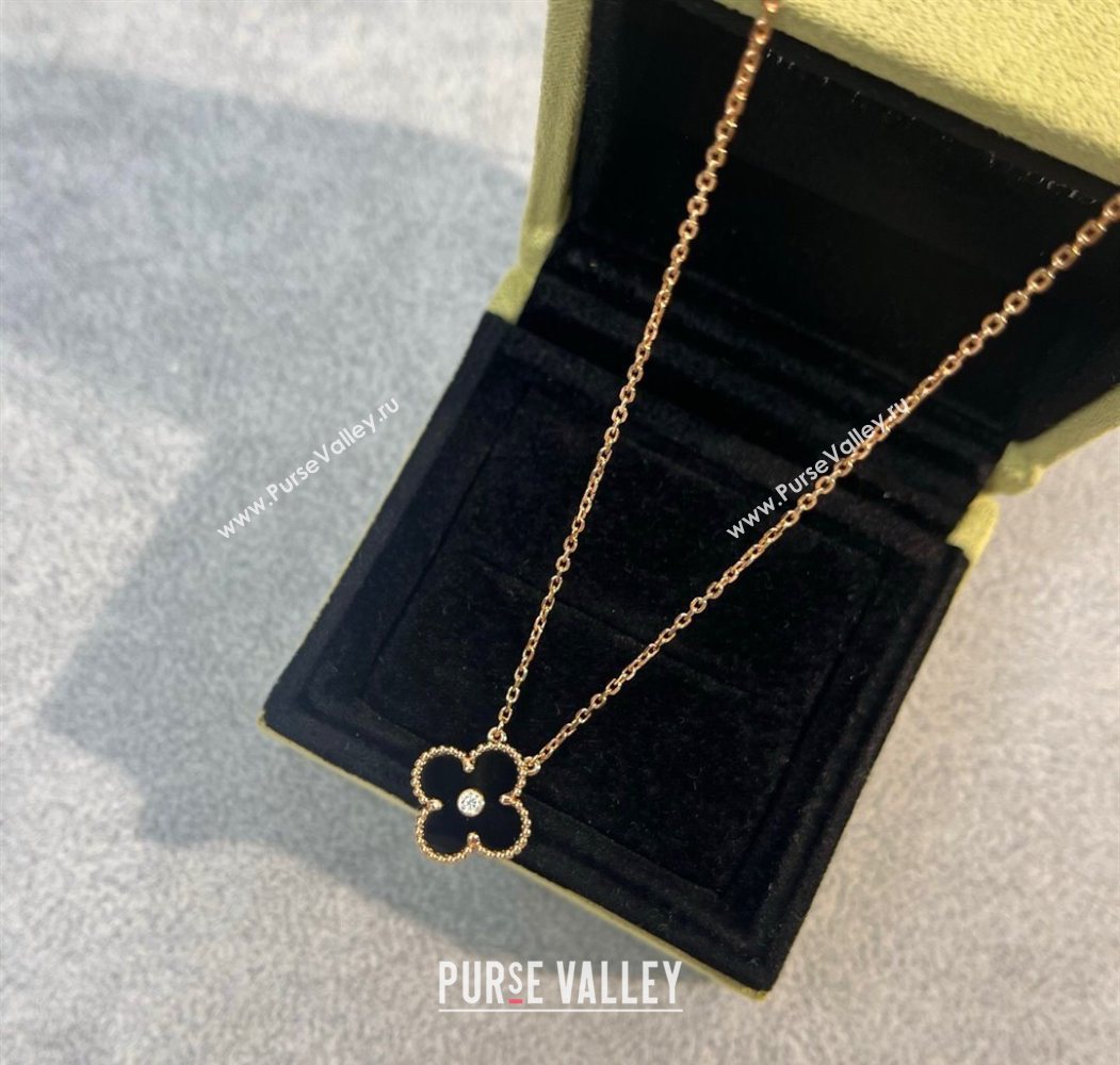 Van Cleef Arpels Alhambra Pendant Necklace with Crystals Charm Agate Black 2025 0726 (YF-250726077)