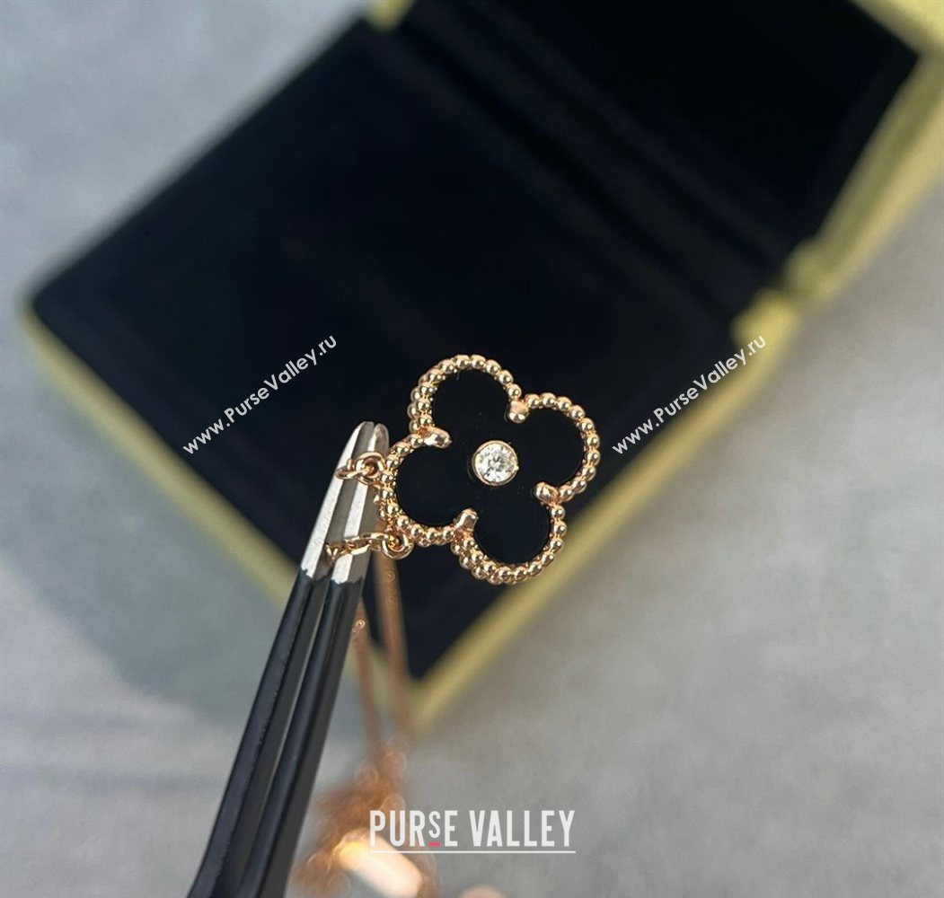 Van Cleef Arpels Alhambra Pendant Necklace with Crystals Charm Agate Black 2025 0726 (YF-250726077)