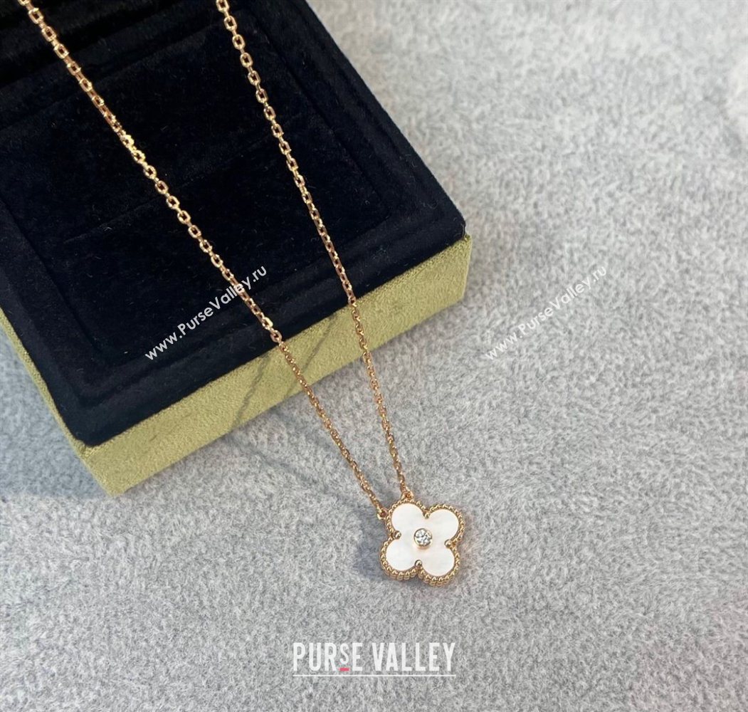 Van Cleef Arpels Alhambra Pendant Necklace with Crystals Charm Fritillary White 2025 0726 (YF-250726076)