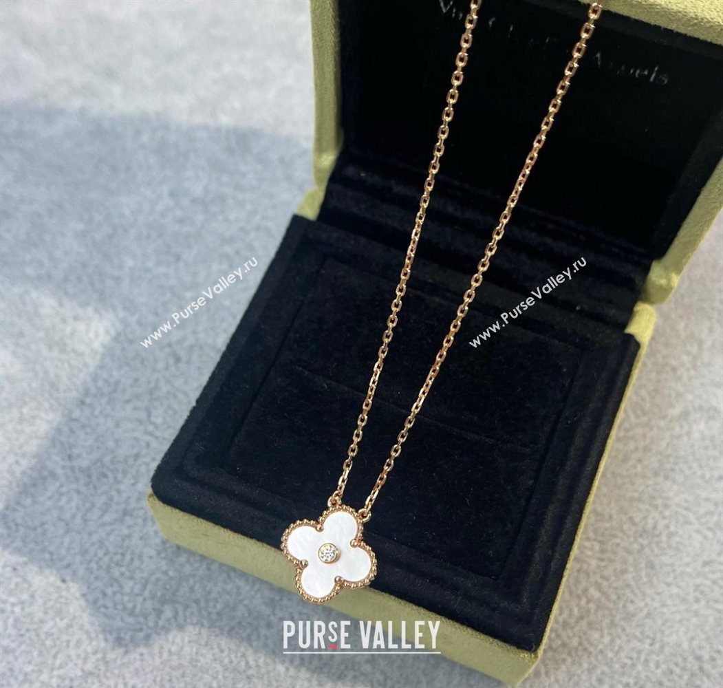 Van Cleef Arpels Alhambra Pendant Necklace with Crystals Charm Fritillary White 2025 0726 (YF-250726076)