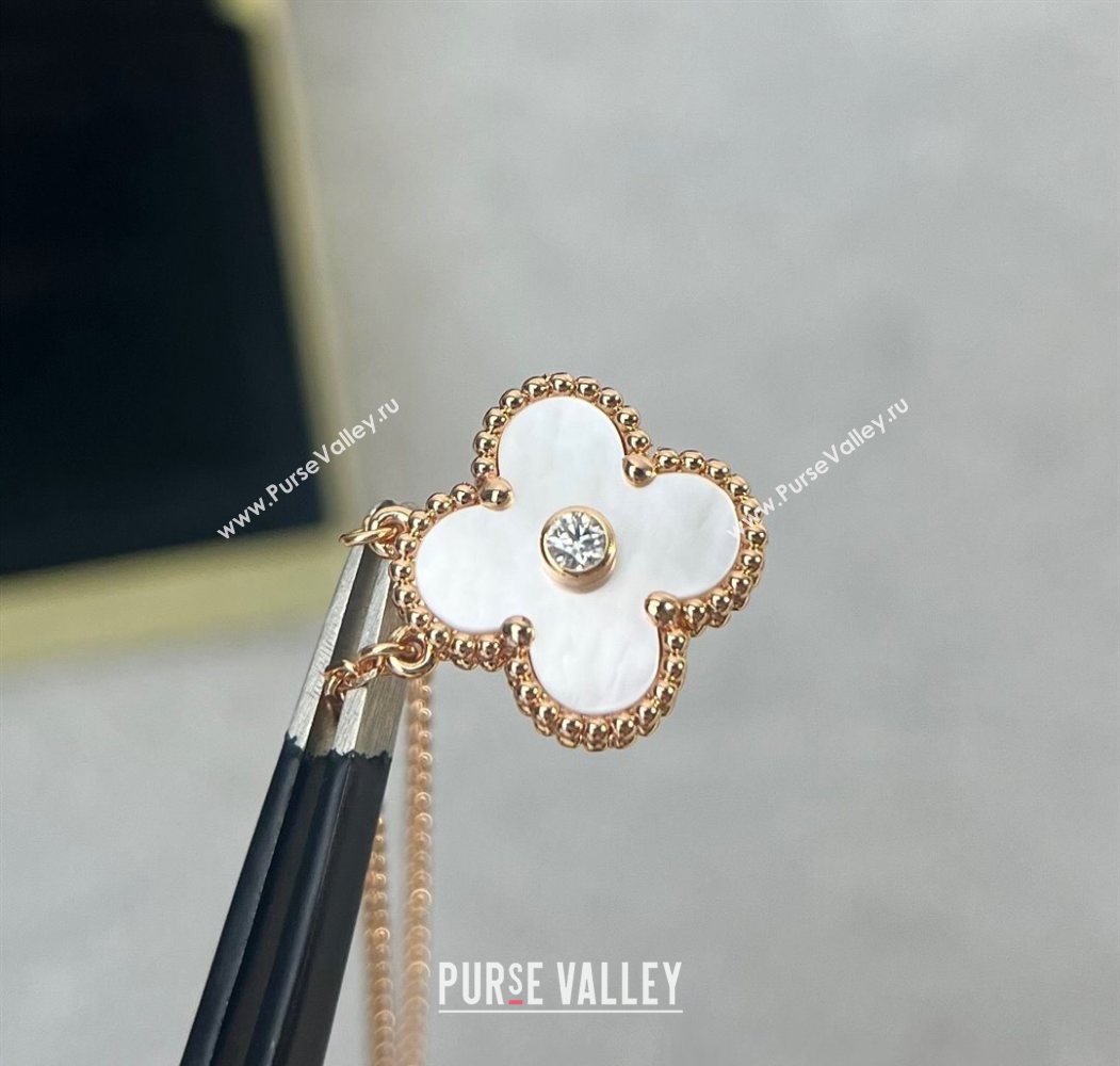 Van Cleef Arpels Alhambra Pendant Necklace with Crystals Charm Fritillary White 2025 0726 (YF-250726076)