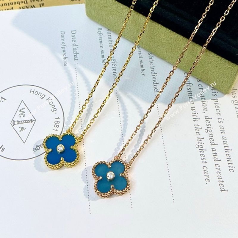 Van Cleef Arpels Alhambra Pendant Necklace with Crystals Charm Agate Blue 2025 0726 (YF-250726073)