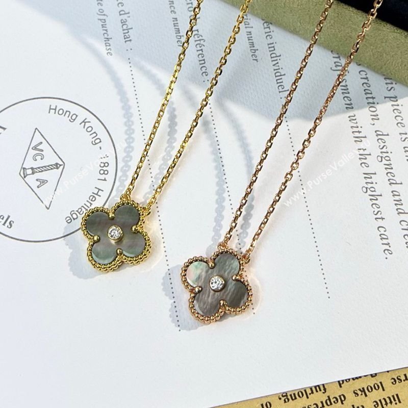 Van Cleef Arpels Alhambra Pendant Necklace with Crystals Charm Fritillary Grey 2025 0726 (YF-250726075)