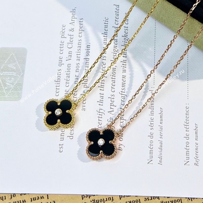 Van Cleef Arpels Alhambra Pendant Necklace with Crystals Charm Agate Black 2025 0726 (YF-250726077)