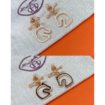 Hermes Tonnerre Earrings Grey/Black/Yellow Gold 2026 0320 (YF-260320133)