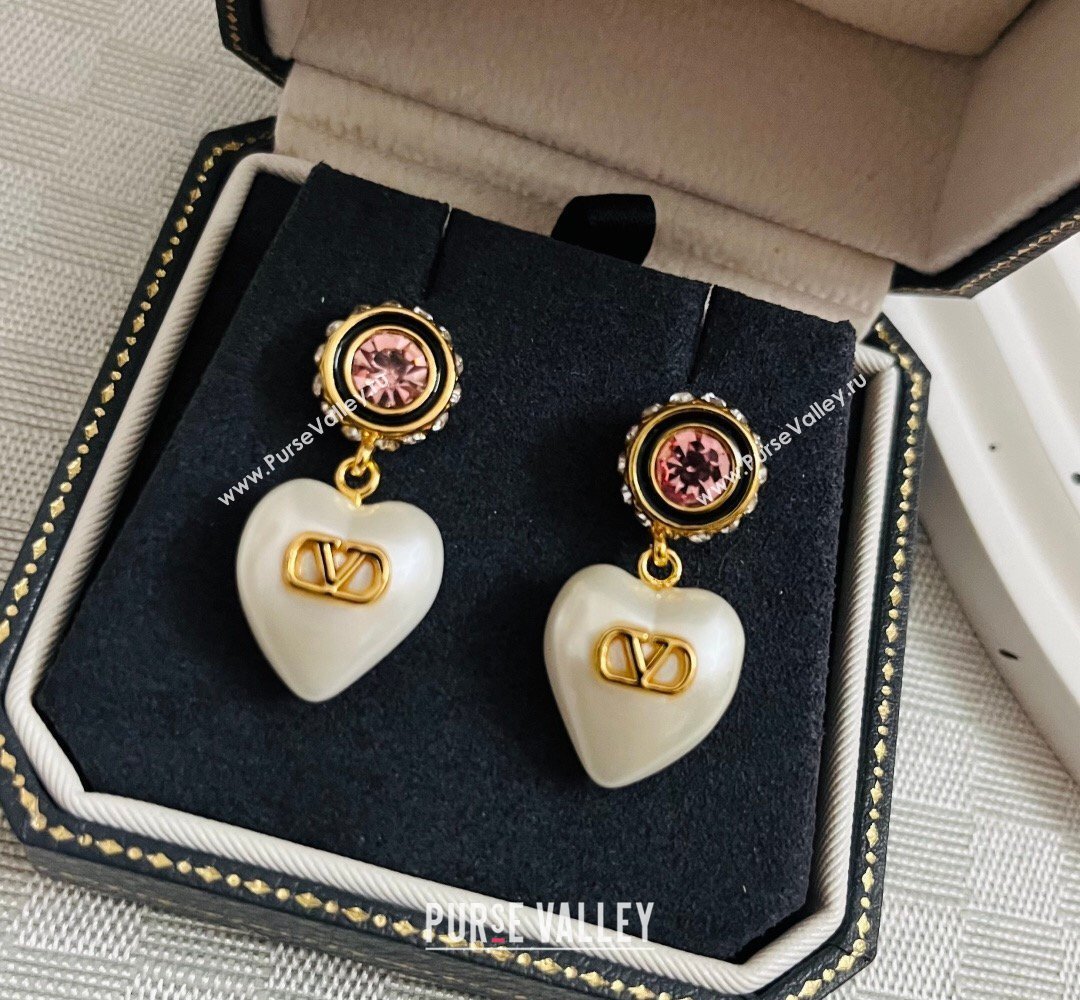 Valentino Heart Pearl Short Earrings White/Pink 2026 VL032002 (YF-260320075)