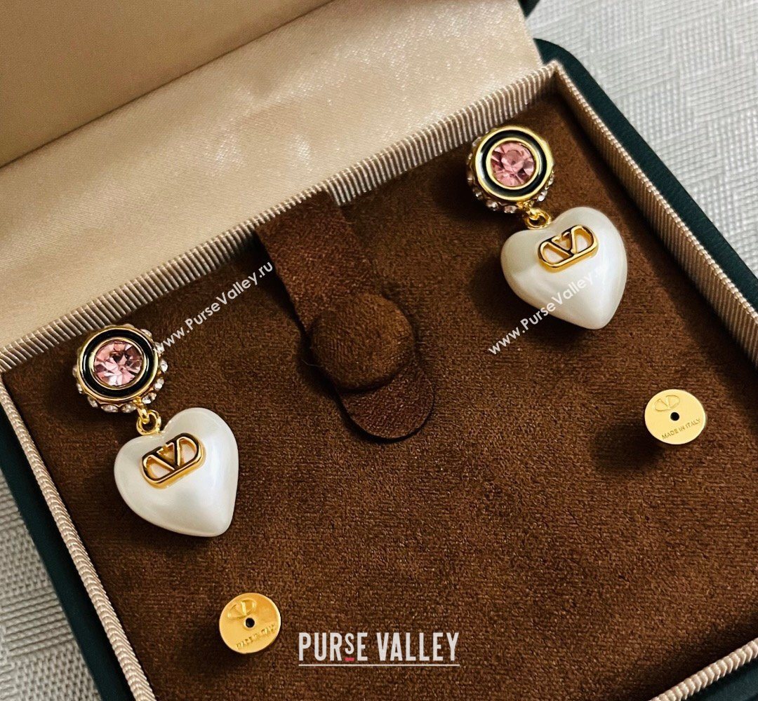 Valentino Heart Pearl Short Earrings White/Pink 2026 VL032002 (YF-260320075)