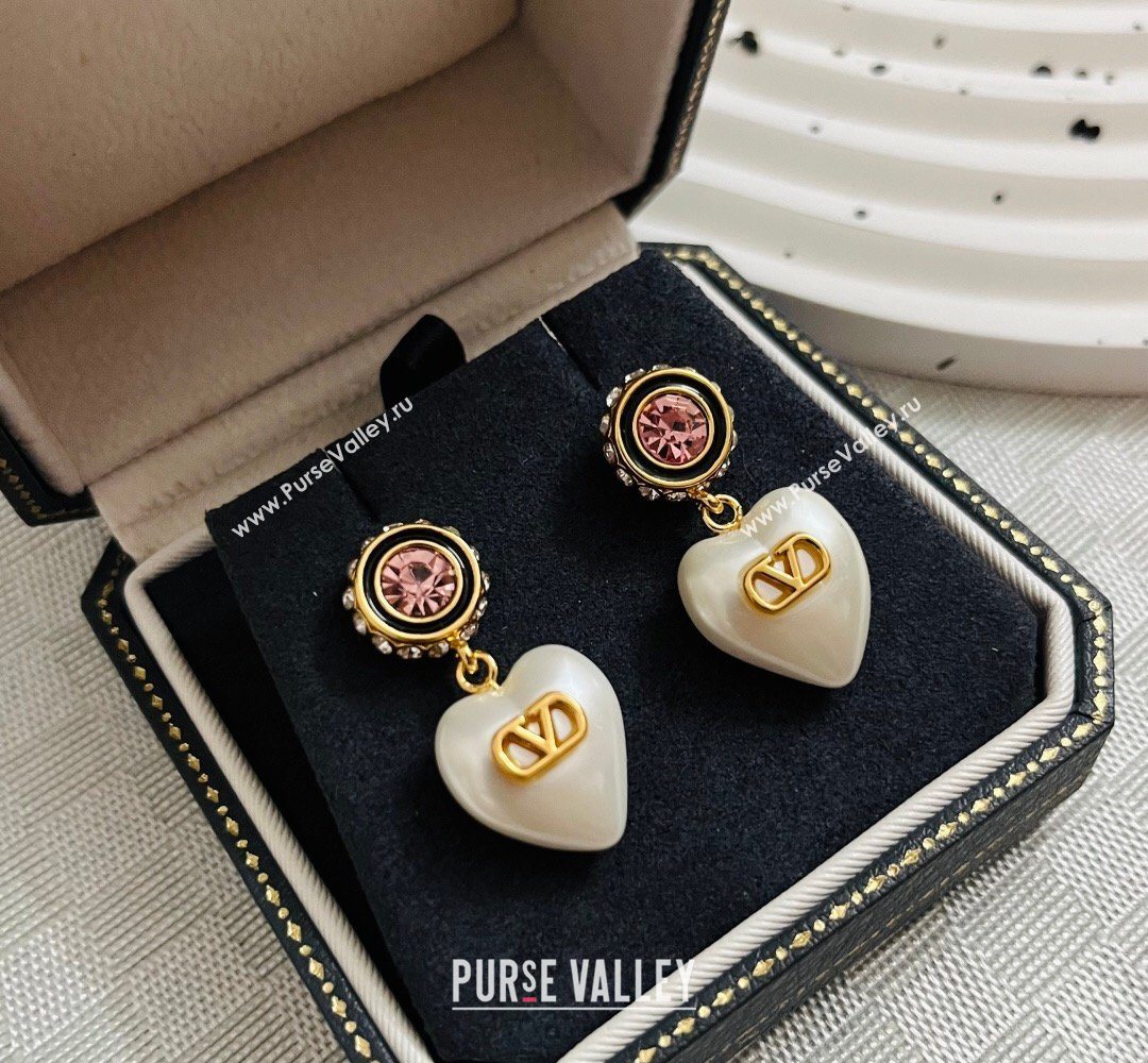 Valentino Heart Pearl Short Earrings White/Pink 2026 VL032002 (YF-260320075)