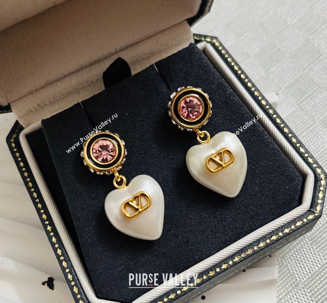 Valentino Heart Pearl Short Earrings White/Pink 2026 VL032002 (YF-260320075)