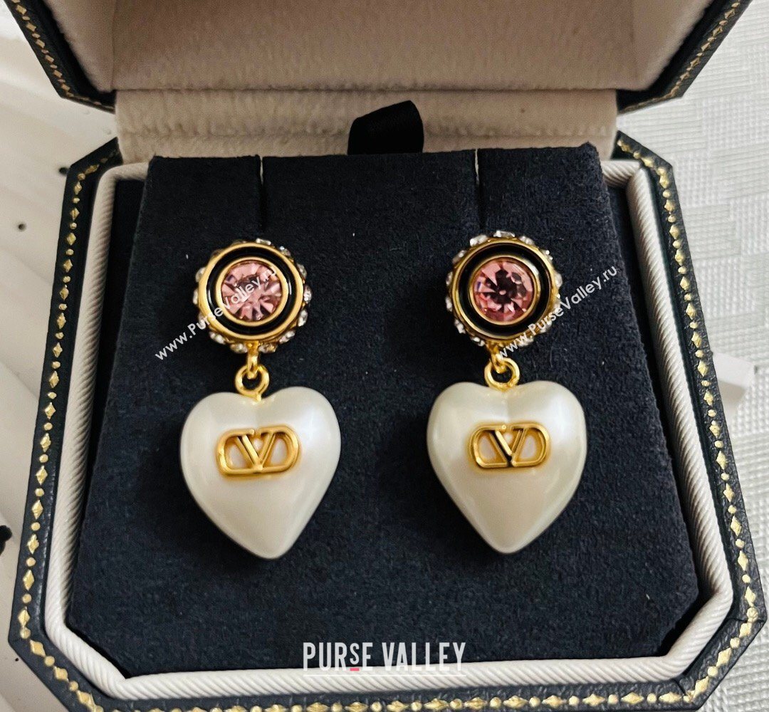 Valentino Heart Pearl Short Earrings White/Pink 2026 VL032002 (YF-260320075)