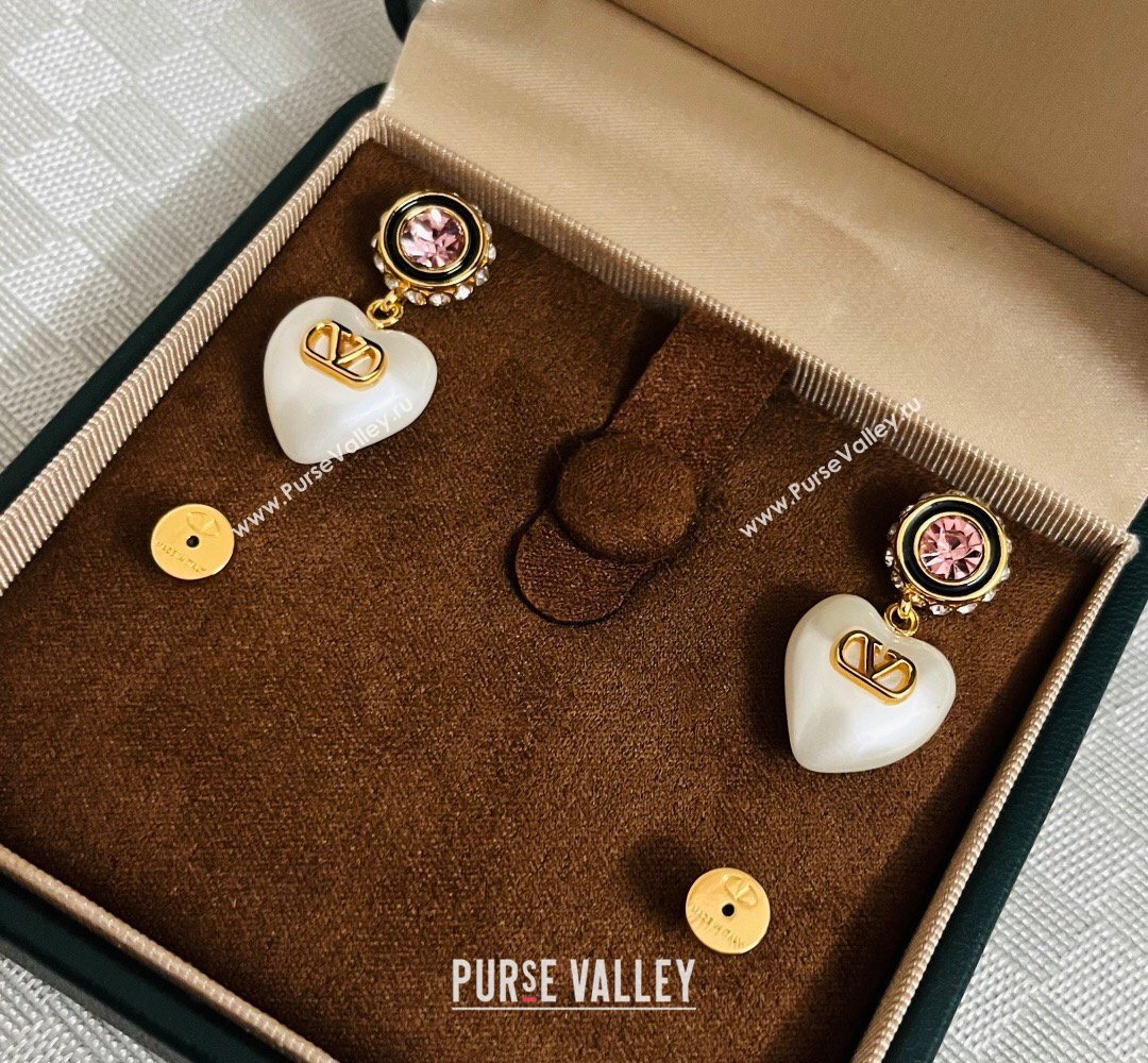 Valentino Heart Pearl Short Earrings White/Pink 2026 VL032002 (YF-260320075)