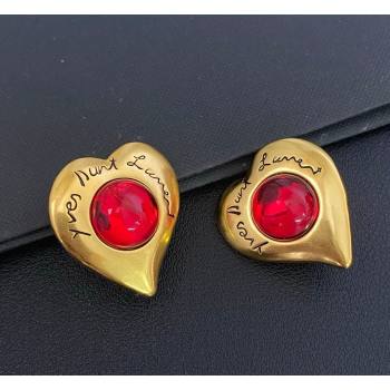 Saint Laurent Heart Clip Studs Earrings Gold/Red 2026 0321 (YF-260321023)