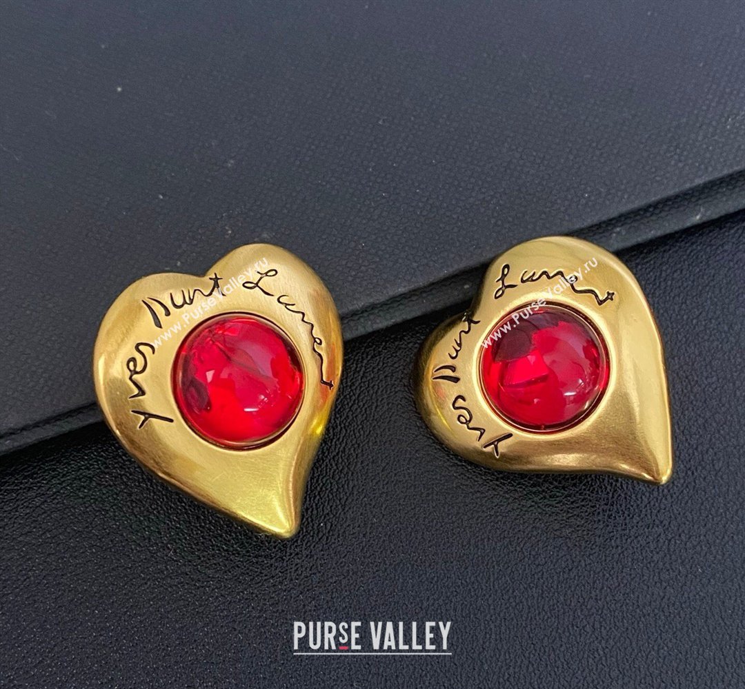 Saint Laurent Heart Clip Studs Earrings Gold/Red 2026 0321 (YF-260321023)