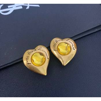 Saint Laurent Heart Clip Studs Earrings Gold/Yellow 2026 0321 (YF-260321024)
