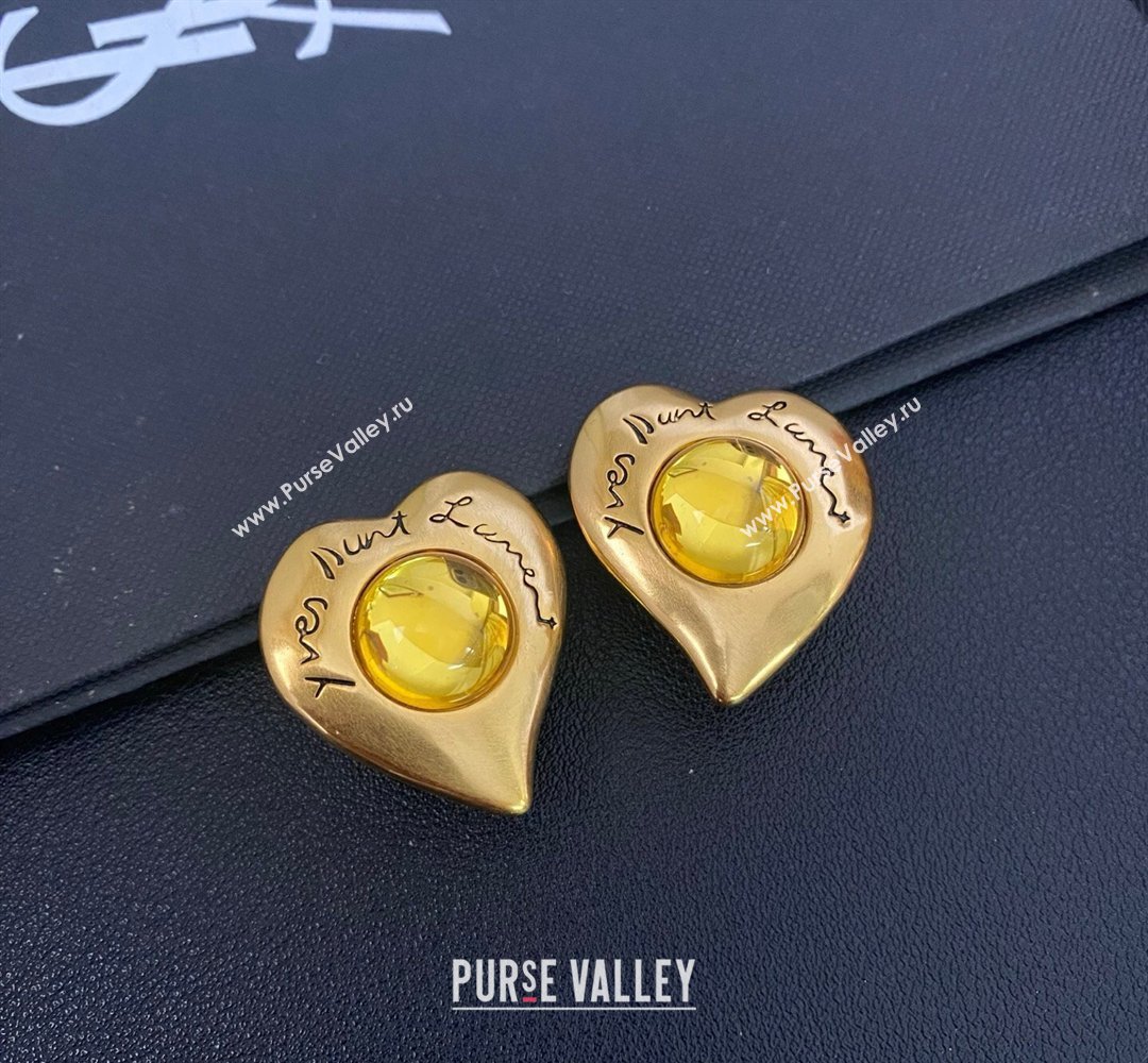 Saint Laurent Heart Clip Studs Earrings Gold/Yellow 2026 0321 (YF-260321024)