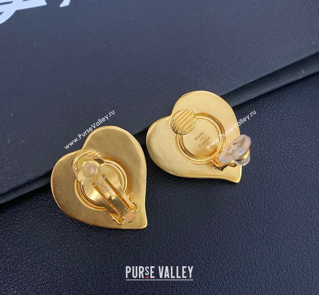 Saint Laurent Heart Clip Studs Earrings Gold/Red 2026 0321 (YF-260321023)