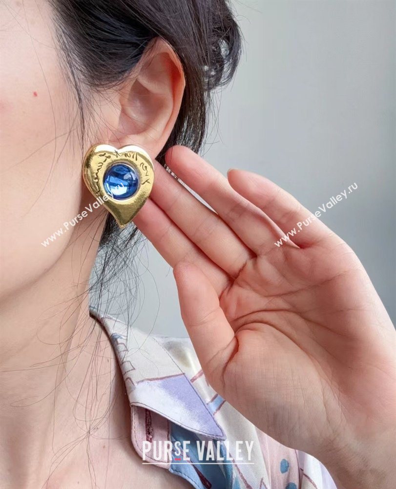 Saint Laurent Heart Clip Studs Earrings Gold/Red 2026 0321 (YF-260321023)