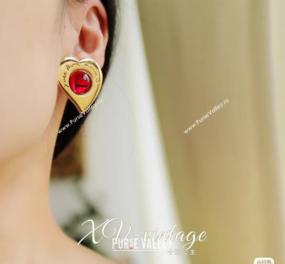 Saint Laurent Heart Clip Studs Earrings Gold/Red 2026 0321 (YF-260321023)
