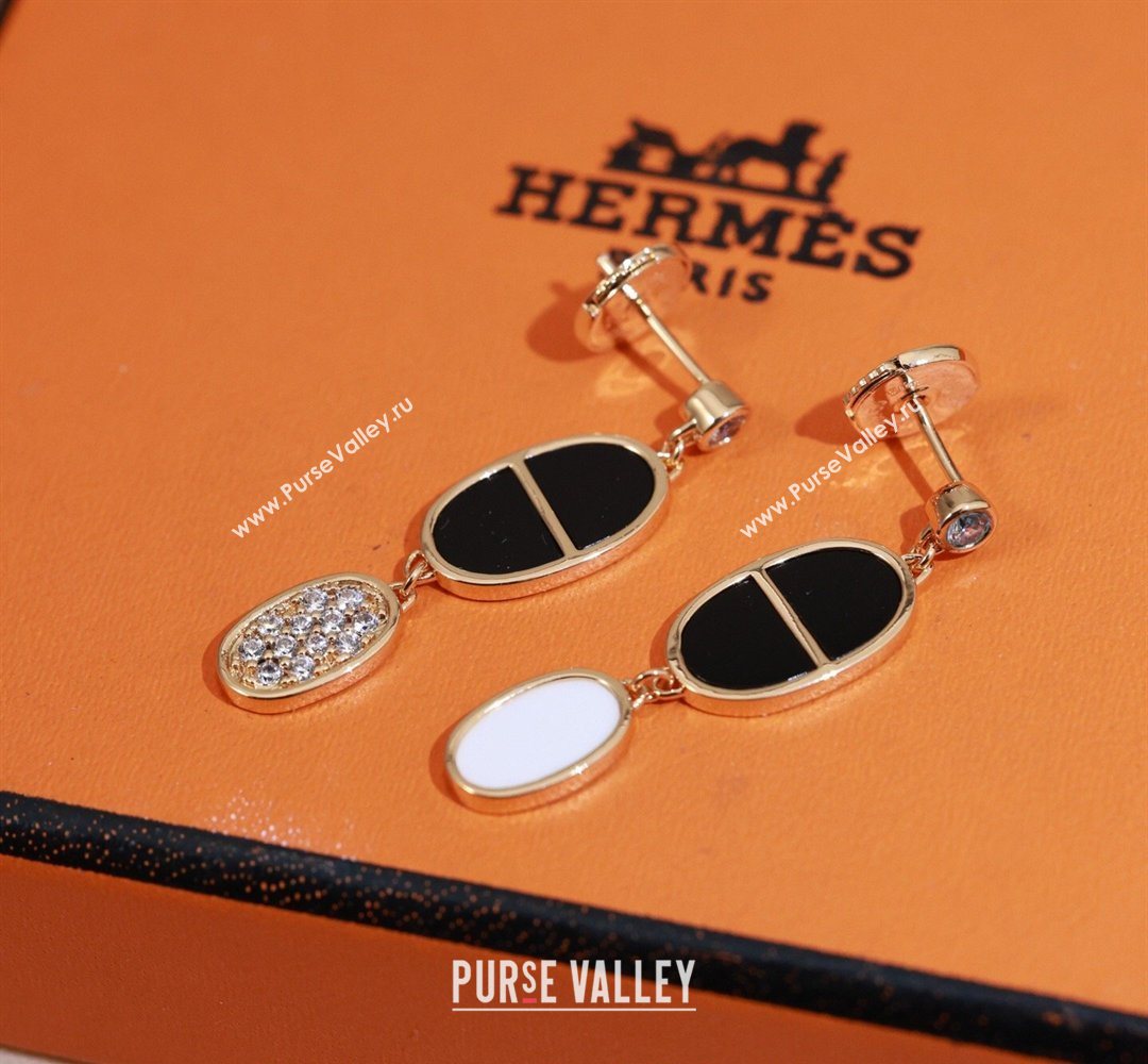 Hermes Chaine dAncre Verso Dangle Earrings with Strass White/Black 2026 0320 (YF-260320147)