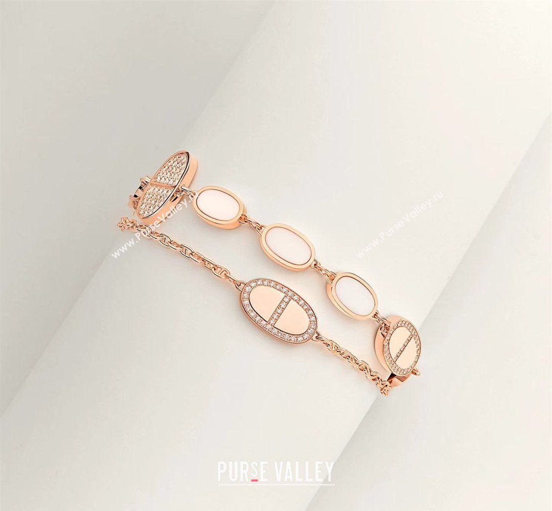Hermes Chaine DAncre Verso Double Bracelet with Strass White 2026 (YF-260320153)