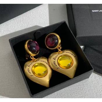 Saint Laurent Heart Clip Earrings Gold/Burgundy 2026 0321 (YF-260321022)