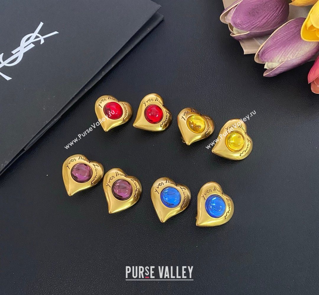 Saint Laurent Heart Clip Studs Earrings Gold/Yellow 2026 0321 (YF-260321024)