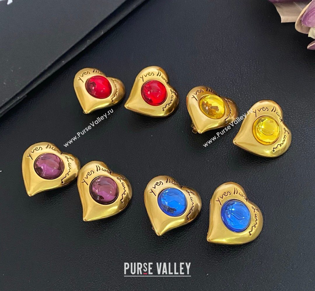 Saint Laurent Heart Clip Studs Earrings Gold/Yellow 2026 0321 (YF-260321024)