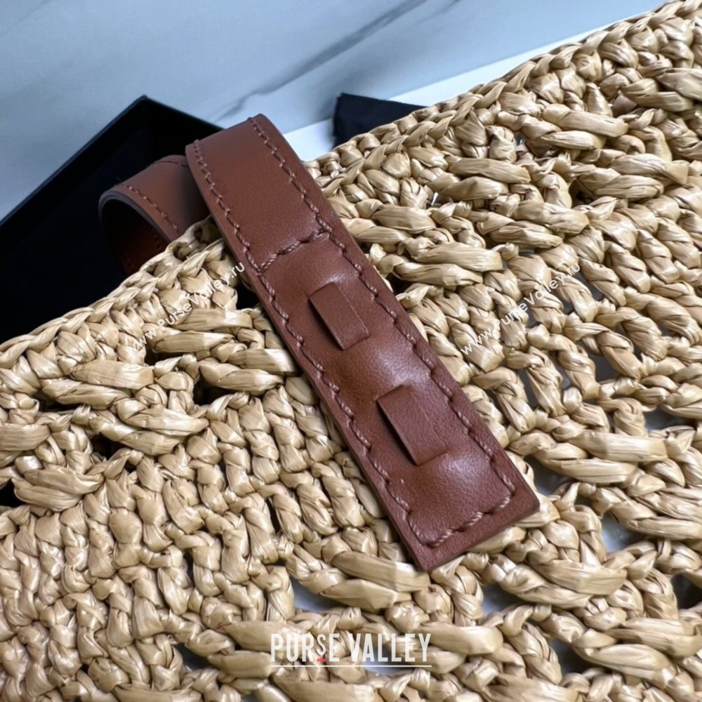 Saint Laurent Panier Small Tote Bag in Crochet Raffia and Smooth Leather 685618 Camel Brown 2022 (nana-240803039)