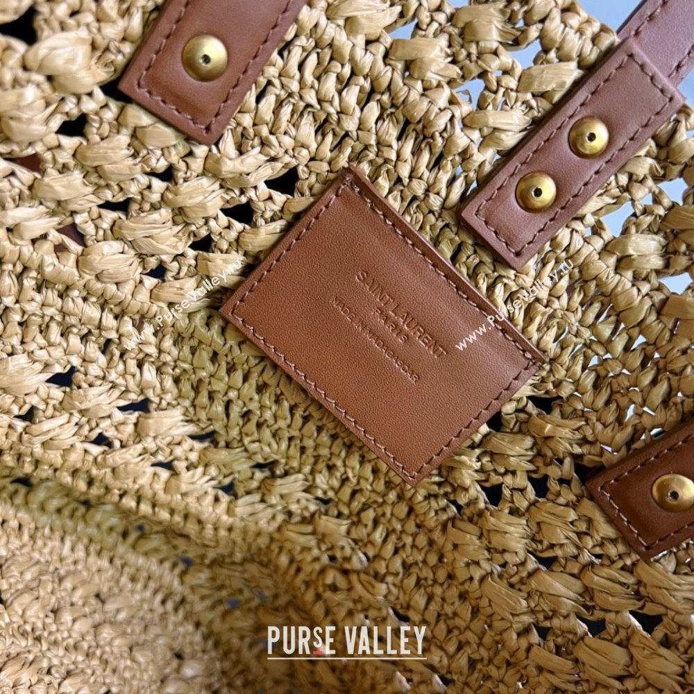 Saint Laurent Panier Small Tote Bag in Crochet Raffia and Smooth Leather 685618 Camel Brown 2022 (nana-240803039)