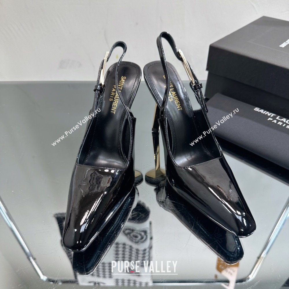 Saint Laurent Lee Slingback Pumps 10cm with Buckle in Patent Leather Black 2023 763421 (MD-231025047)