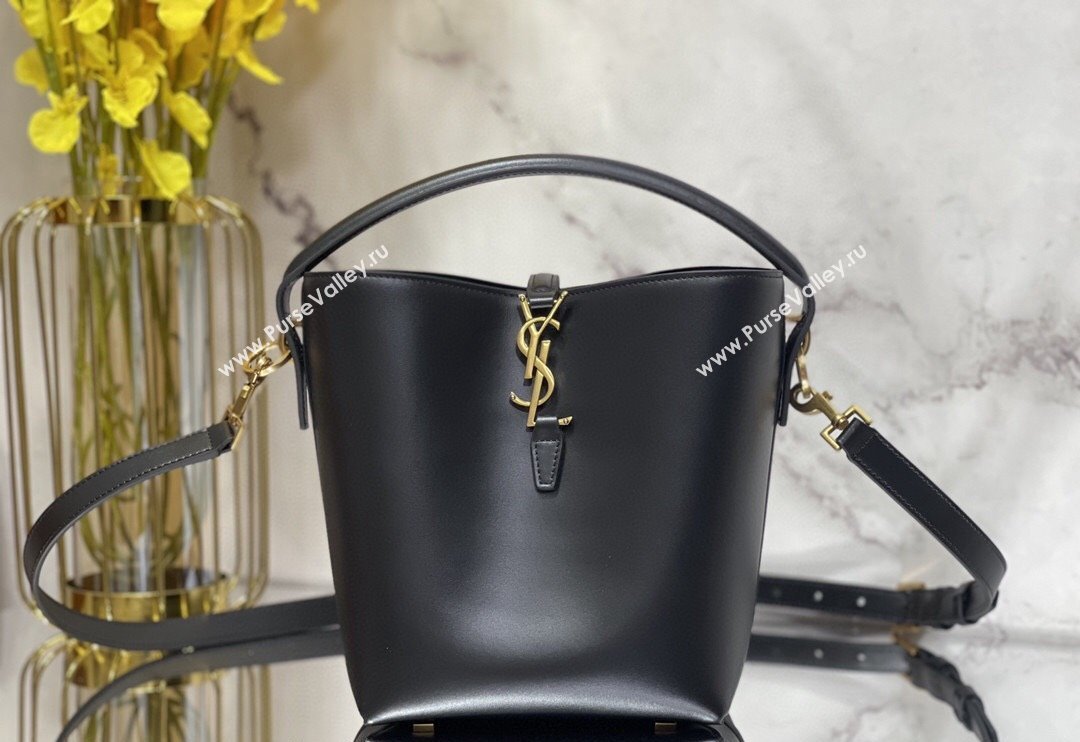 Saint Laurent Le 37 Small Bucket bag in Shiny Leather 749036 Black 2024 (nana-240202003)