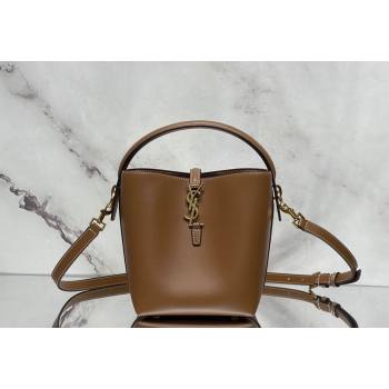 Saint Laurent Le 37 Small Bucket bag in Shiny Leather 749036 Brown 2024 (nana-240202001)