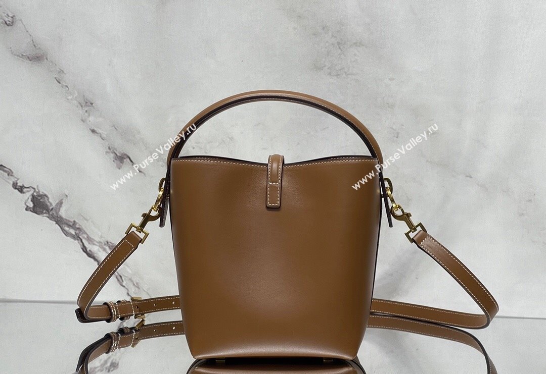 Saint Laurent Le 37 Small Bucket bag in Shiny Leather 749036 Brown 2024 (nana-240202001)