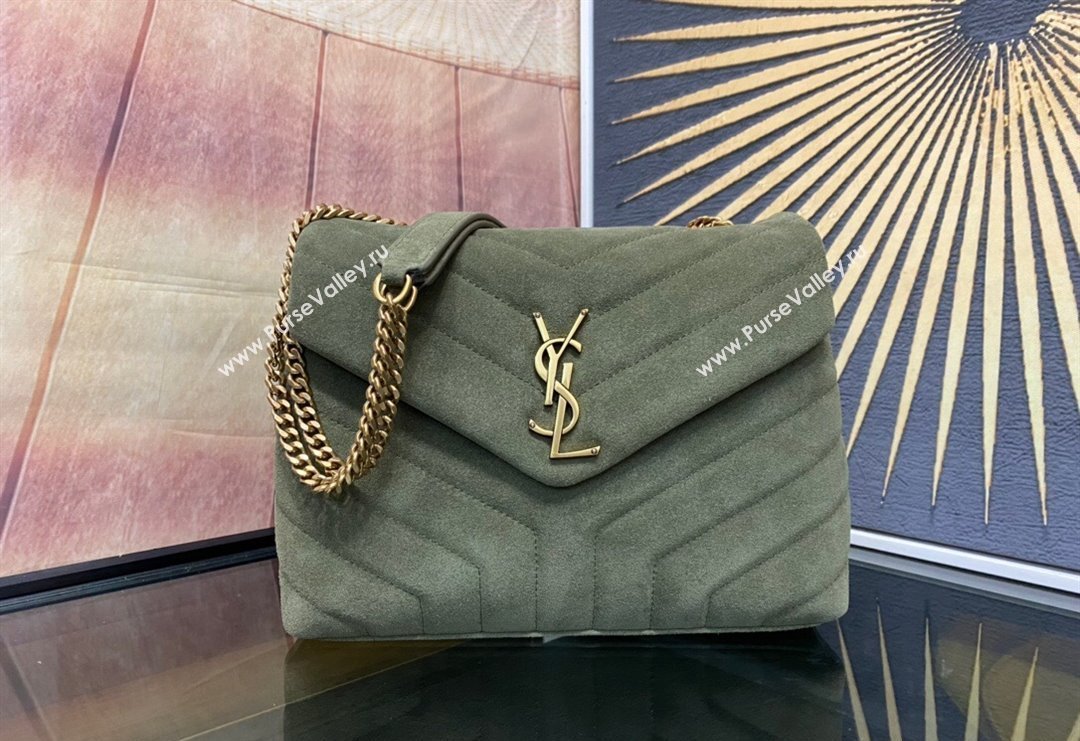 Saint Laurent Loulou Small Bag in "Y" Matelasse Suede 494699 Green 2 2024 (YY-240202021)