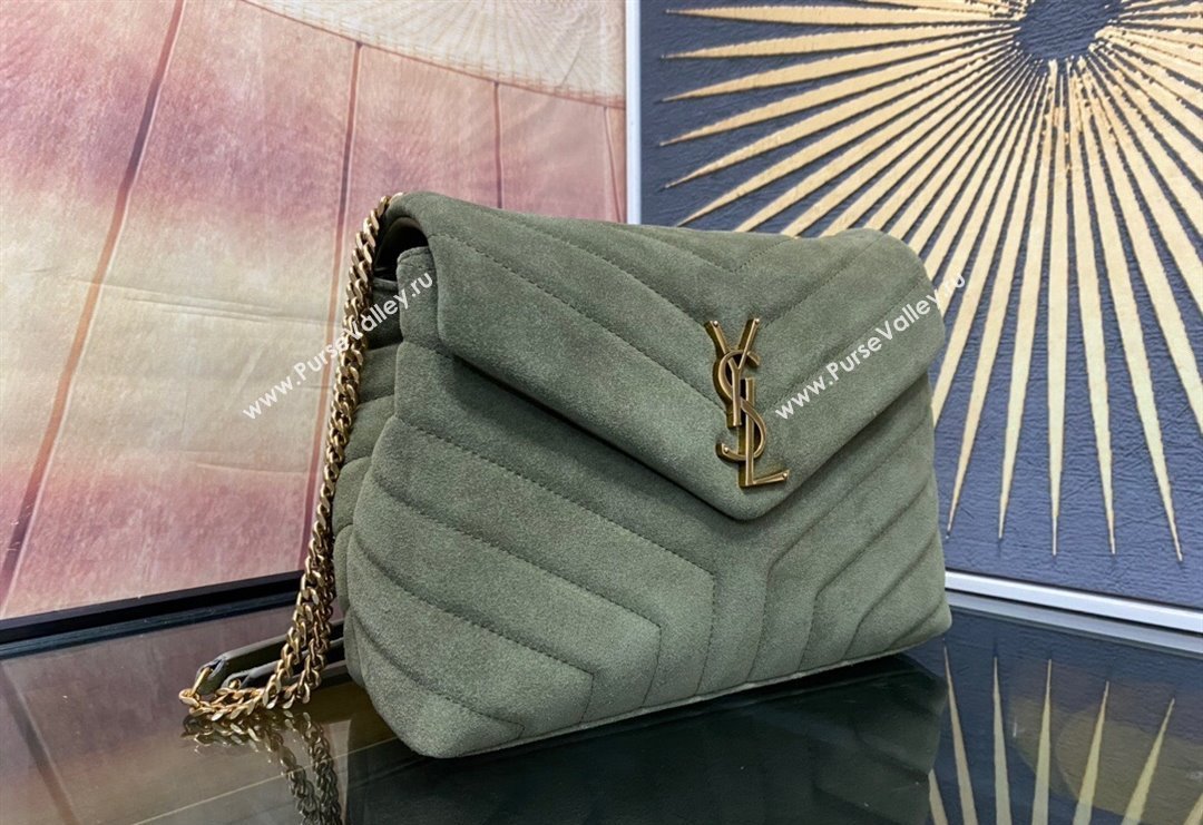 Saint Laurent Loulou Small Bag in "Y" Matelasse Suede 494699 Green 2 2024 (YY-240202021)