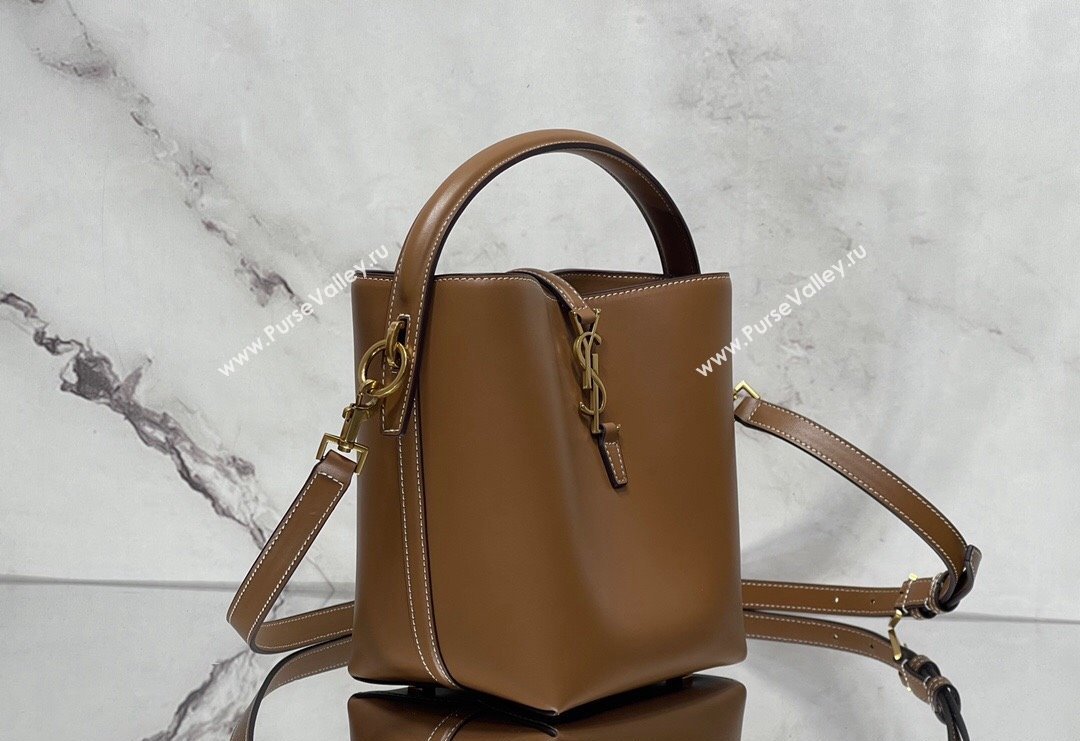 Saint Laurent Le 37 Small Bucket bag in Shiny Leather 749036 Brown 2024 (nana-240202001)