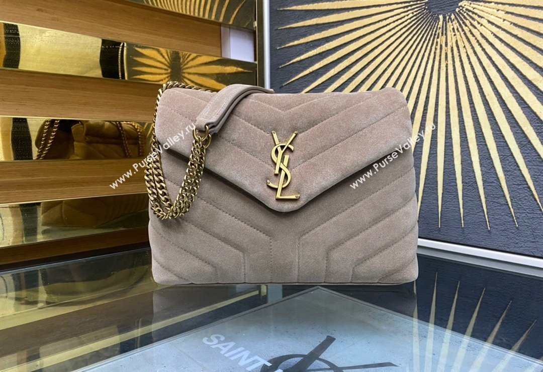 Saint Laurent Loulou Small Bag in "Y" Matelasse Suede 494699 Beige Grey 2024 (YY-240202023)