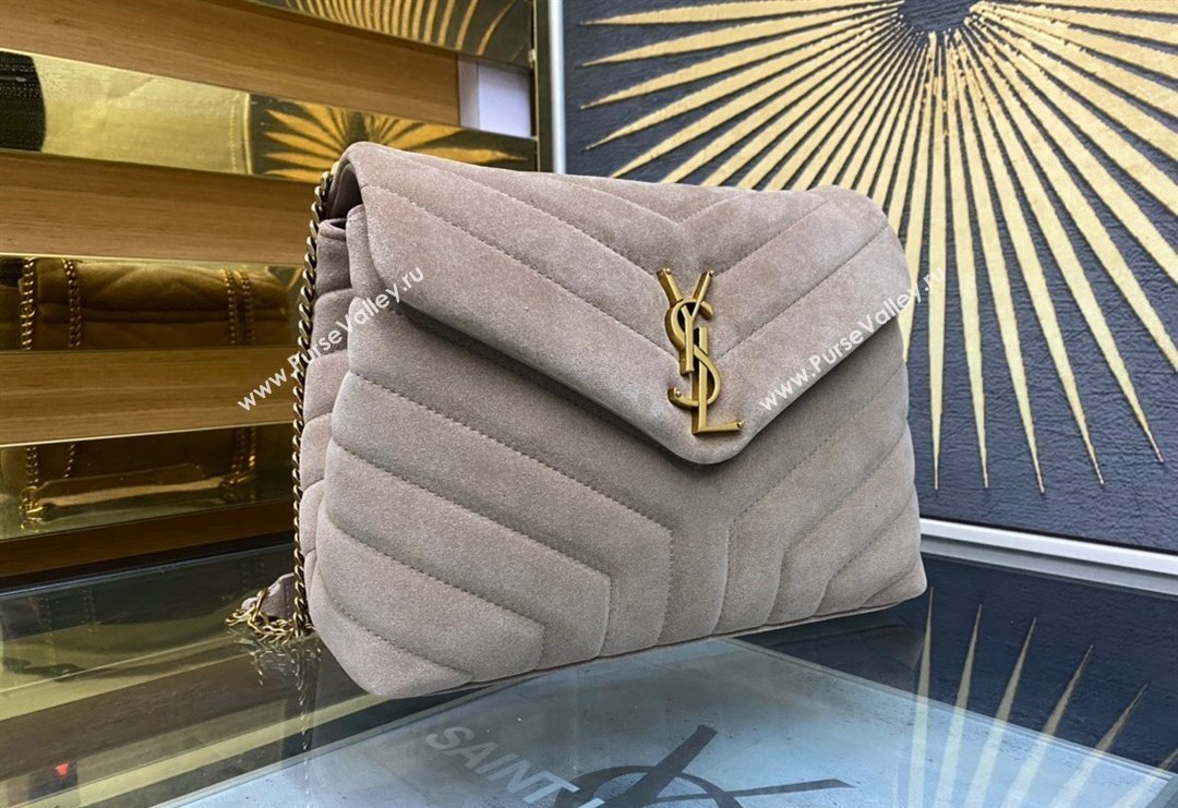 Saint Laurent Loulou Small Bag in "Y" Matelasse Suede 494699 Beige Grey 2024 (YY-240202023)