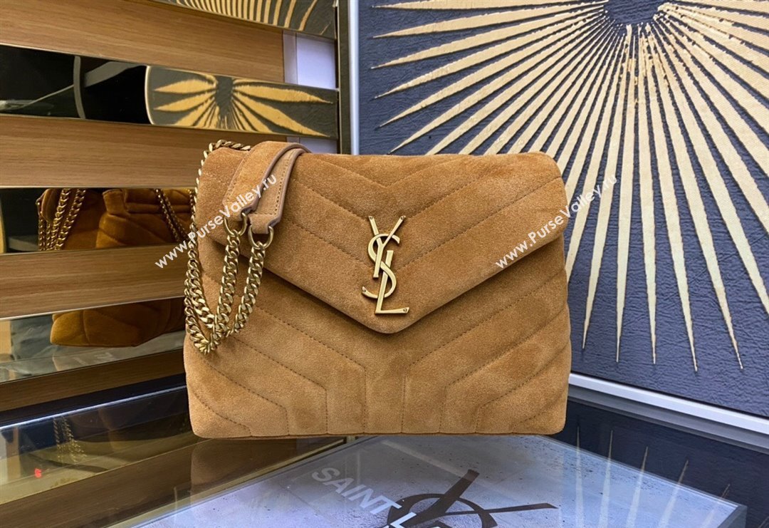 Saint Laurent Loulou Small Bag in "Y" Matelasse Suede 494699 Camel Brown 2024 (YY-240202025)