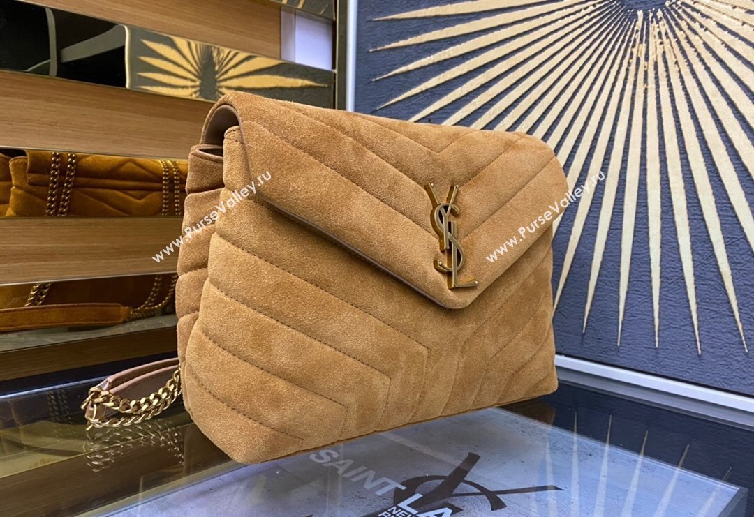 Saint Laurent Loulou Small Bag in "Y" Matelasse Suede 494699 Camel Brown 2024 (YY-240202025)