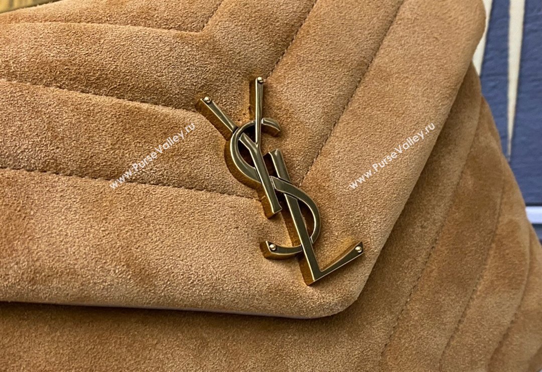 Saint Laurent Loulou Small Bag in "Y" Matelasse Suede 494699 Camel Brown 2024 (YY-240202025)