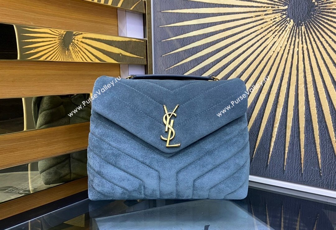 Saint Laurent Loulou Small Bag in "Y" Matelasse Suede 494699 Dusty Blue 2024 (YY-240202026)