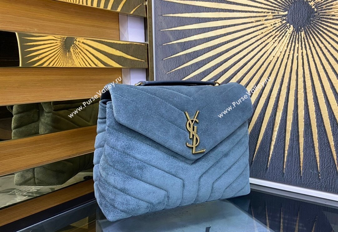 Saint Laurent Loulou Small Bag in "Y" Matelasse Suede 494699 Dusty Blue 2024 (YY-240202026)