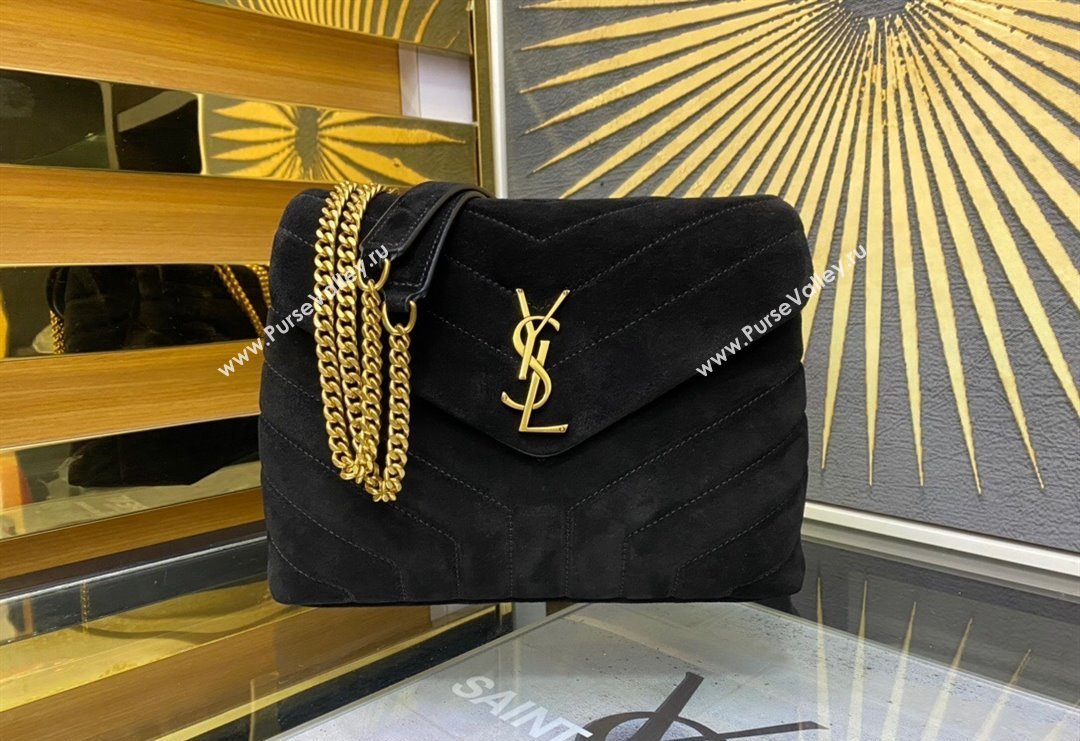 Saint Laurent Loulou Small Bag in "Y" Matelasse Suede 494699 Black 2024 (YY-240202027)